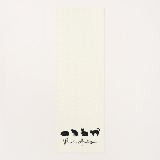 Customizable Cute Funny Black Cat Yoga Mat (Front)