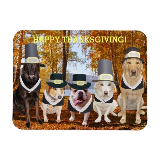 Customizable Cute/Funny Dogs Thanksgiving Magnet (Horizontal)