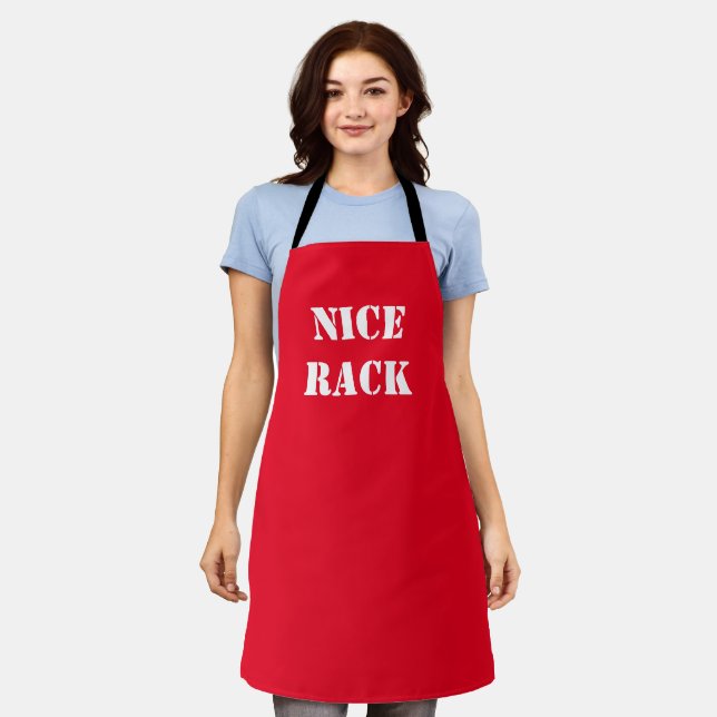 Customizable Cute Funny Red "Nice Rack" Suggestive Apron (Worn)
