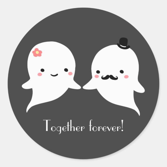 Customizable Cute Ghost Couple Classic Round Sticker (Front)