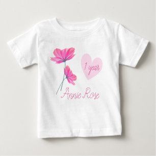 Customizable Cute & Girly Flowers 1 Year Birthday Baby T-Shirt