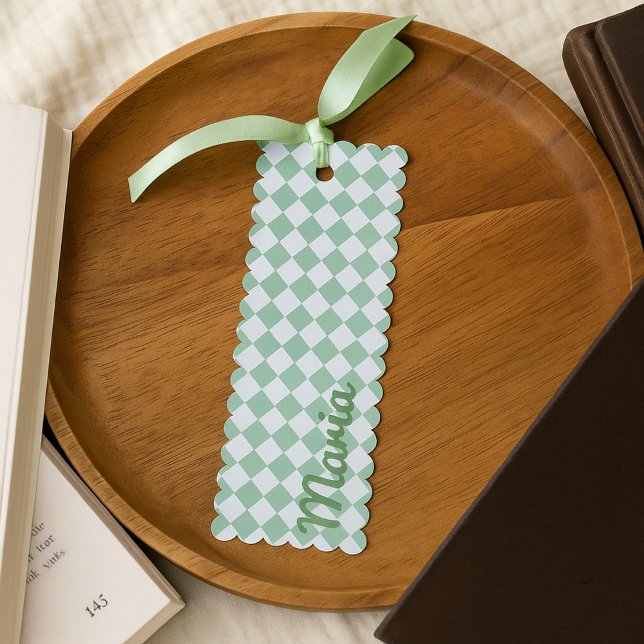 Customizable Cute Green Gingham Name  Bookmarks (Creator Uploaded)