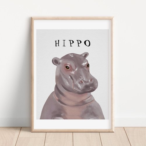Customizable Cute Hippo Drawing Kids Poster 