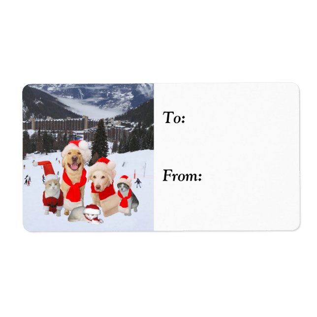 Customizable Cute Holiday Pets Label (Front)
