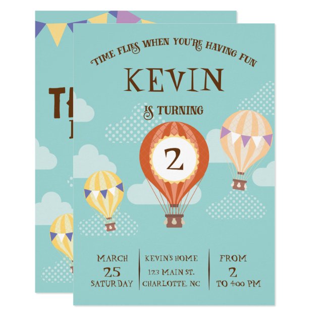 Customizable Cute Hot-Air Balloon Birthday. Invitation