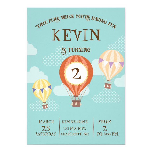 Customizable Cute Hot-Air Balloon Birthday. Invitation