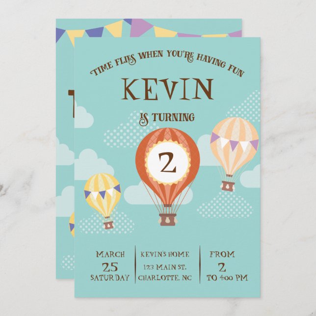 Customizable Cute Hot-Air Balloon Birthday. Invitation (Front/Back)