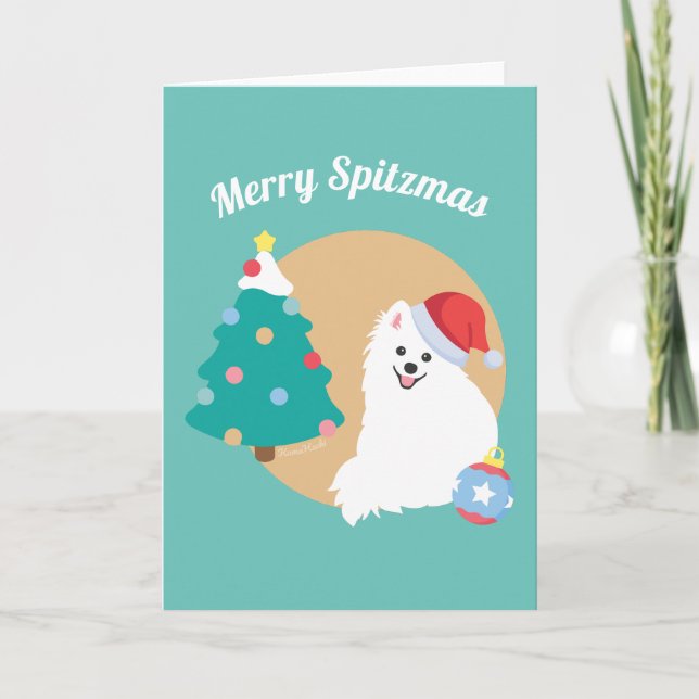Customizable - Cute Japanese Spitz Dog Christmas Card (Front)