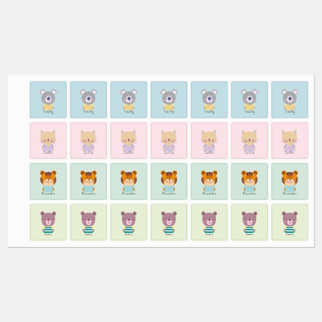Customizable Cute Koala Bear, Cat, Bear, Tiger Labels (Sheet)