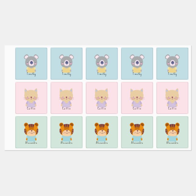Customizable Cute Koala Bear, Cat, Tiger Kids' Labels (Sheet)