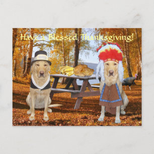 Customizable Cute Lab Pilgrim & Chief Holiday Postcard