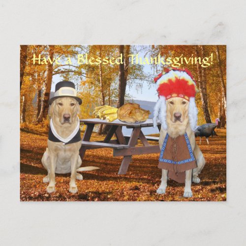 Customizable Cute Lab Pilgrim  Chief Holiday Postcard