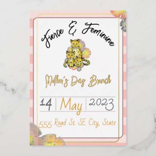 Customizable Cute Leopard Mothers Day Brunch Foil Invitation