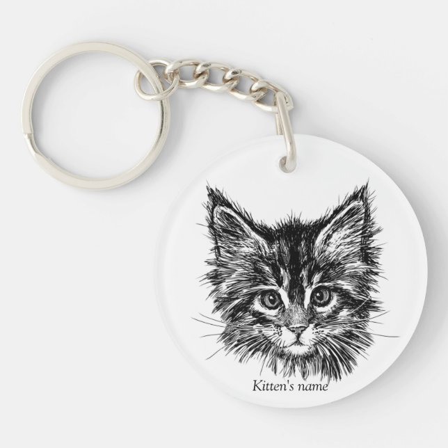 Customizable Cute Little Kitten Keychain (Front)
