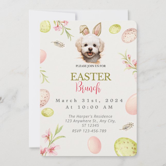 Customizable Cute Maltese Easter Invitation (Front)