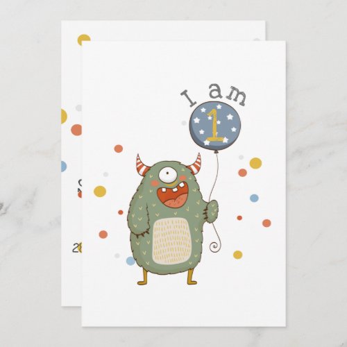 Customizable Cute Monster with Balloon Birthday Invitation