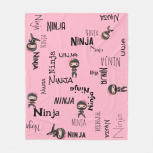 Customizable Cute Ninja Girls Pink Fleece Blanket