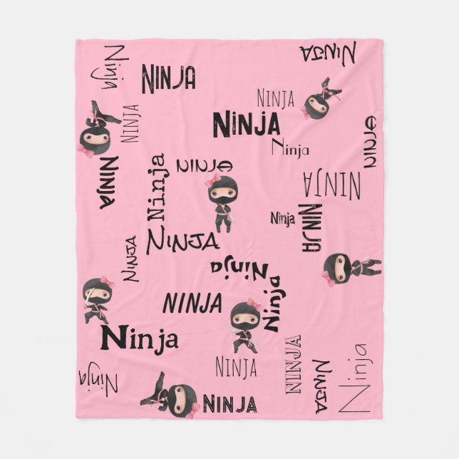 Customizable Cute Ninja Girls Pink   Fleece Blanket (Front)