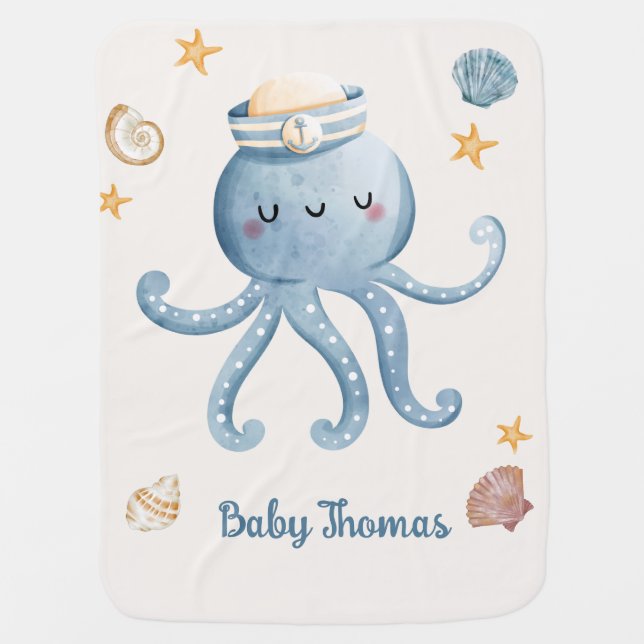 Customizable Cute Octopus Baby Blanket (Front)