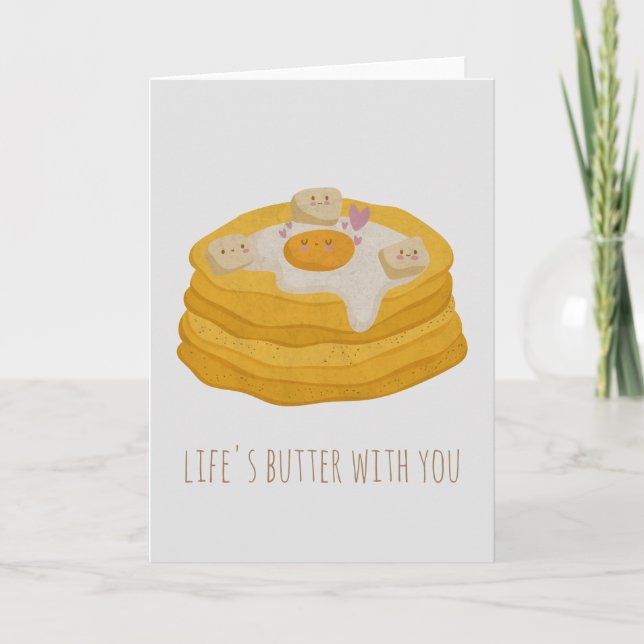 Customizable Cute Pancake with Egg and Butter Note Card (Front)