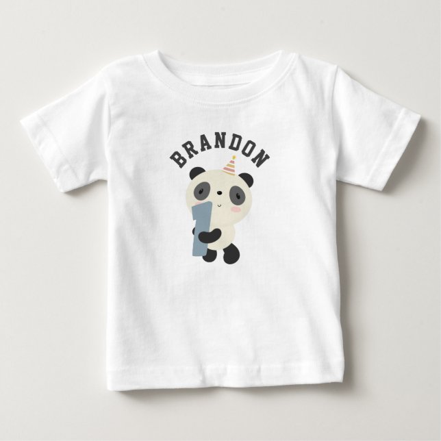 Customizable Cute Panda First Birthday Baby T-Shirt (Front)