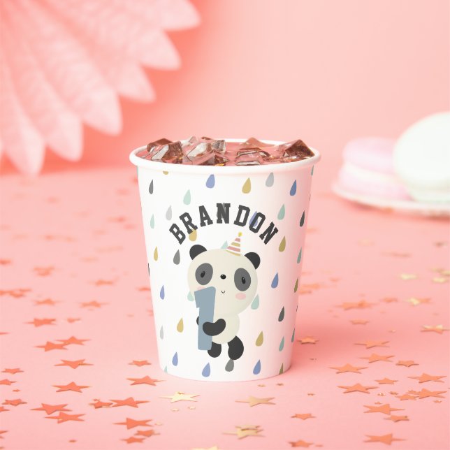 Customizable Cute Panda First Birthday Balloon Paper Cups (Insitu)