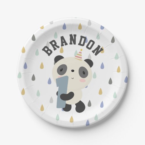 Customizable Cute Panda First Birthday Balloon Paper Plates