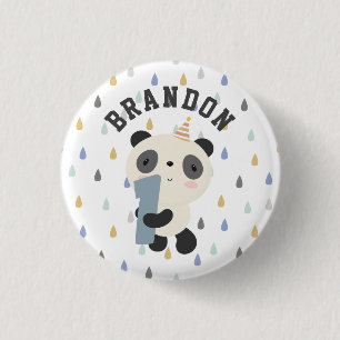 Customizable Cute Panda First Birthday Button