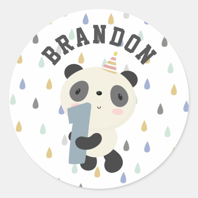 Customizable Cute Panda First Birthday Classic Round Sticker (Front)