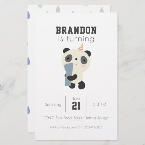 Customizable Cute Panda First Birthday Invitation Stationery