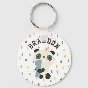 Customizable Cute Panda First Birthday Keychain
