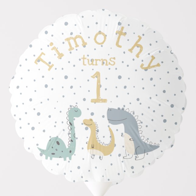 Customizable Cute Pastel Dinosaurs Birthday Balloon (Front)