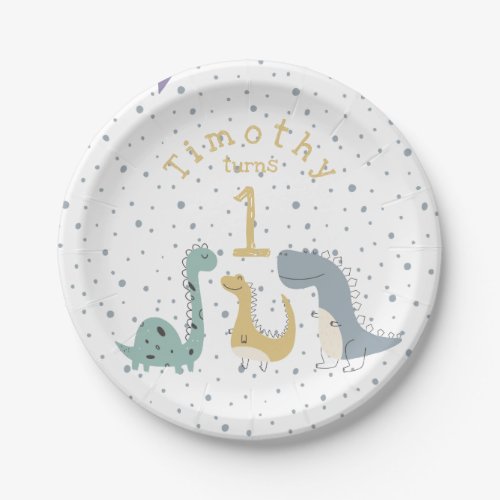 Customizable Cute Pastel Dinosaurs Birthday Paper Plates
