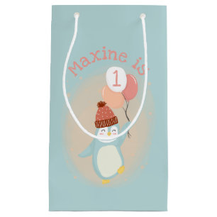 Customizable Cute Pastel Penguin with Balloons Small Gift Bag