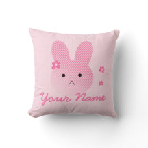 Customizable Cute Pink Bunny Throw Pillow