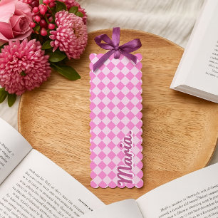 Customizable Cute Pink Gingham Name Bookmarks
