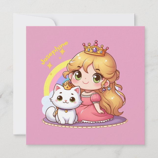 Customizable Cute princess with White Cat Invitation (Front)