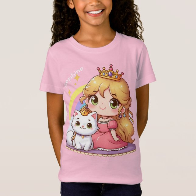Customizable Cute princess with White Cat T-Shirt (Front)