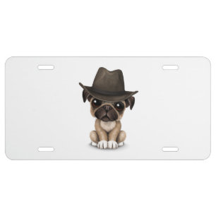Customizable Cute Pug Puppy Cowboy License Plate