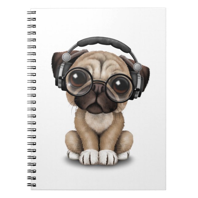 Customizable Cute Pug Puppy Dj with Headphones Notebook (Front)