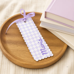 Customizable Cute Purple Gingham Name Bookmarks
