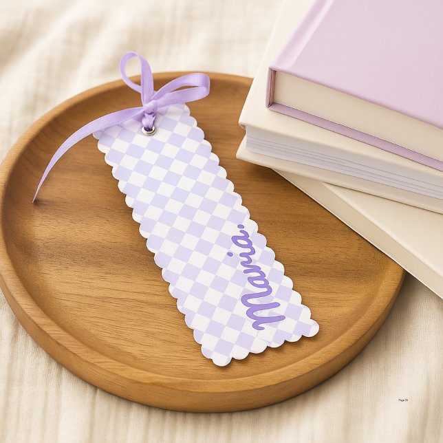 Customizable Cute Purple Gingham Name  Bookmarks (Creator Uploaded)