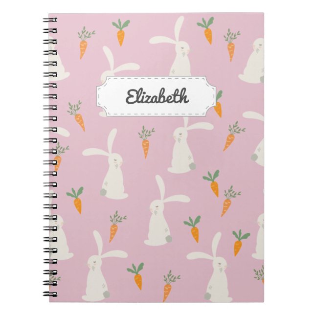 Customizable Cute Rabbit Carrot Pattern Notebook (Front)