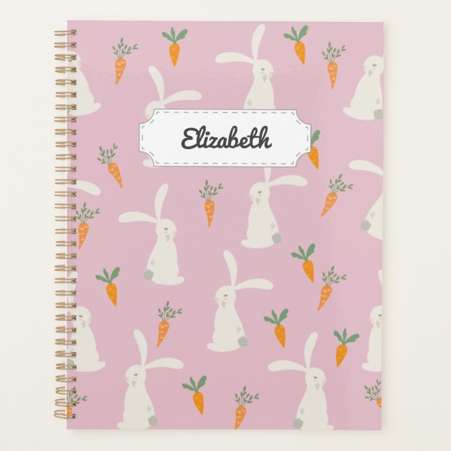 Customizable Cute Rabbit Carrot Pattern Planner (Front)