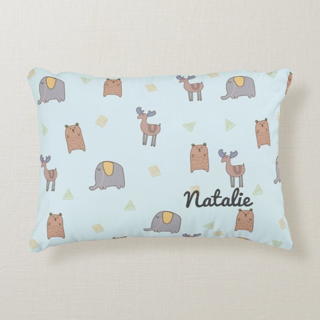 Customizable Cute Scandinavian Animals Pattern Accent Pillow (Front)