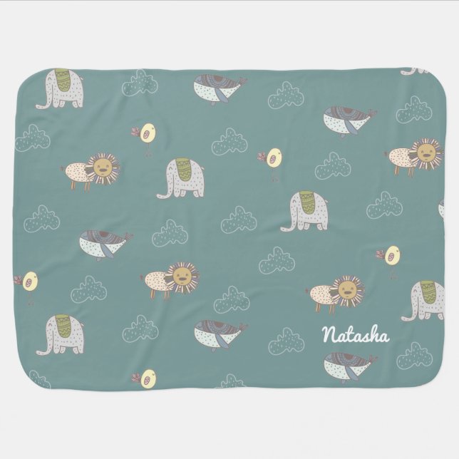 Customizable Cute Scandinavian Animals Pattern Baby Blanket (Horizontal)