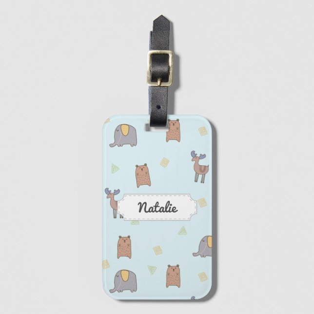 Customizable Cute Scandinavian Animals Pattern Luggage Tag (Front Vertical)
