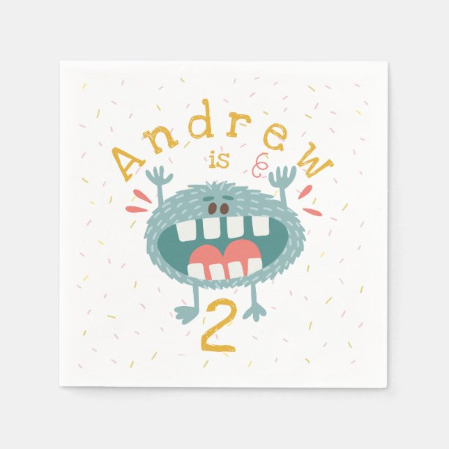 Customizable Cute Teal Monster Napkins (Front)
