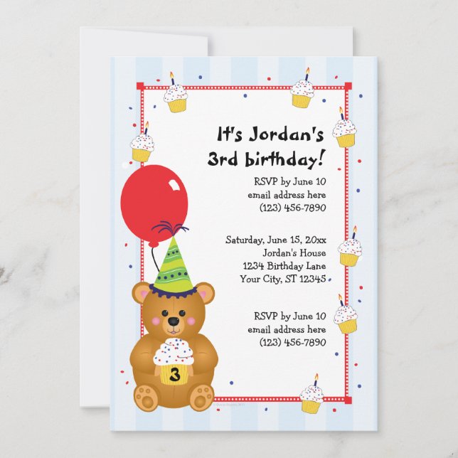 Customizable Cute Teddy Bear Birthday Invitation (Front)
