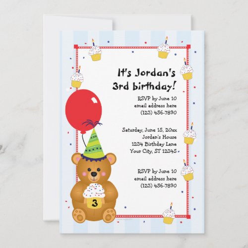 Customizable Cute Teddy Bear Birthday Invitation